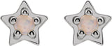 Platinum Round Natural White Opal Star Cabochon Earrings - view 2