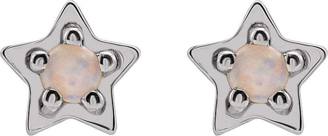 Platinum Round Natural White Opal Star Cabochon Earrings - view 2