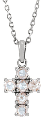 Platinum Round Natural Diamond Rose-Cut Cross Necklace or Pendant