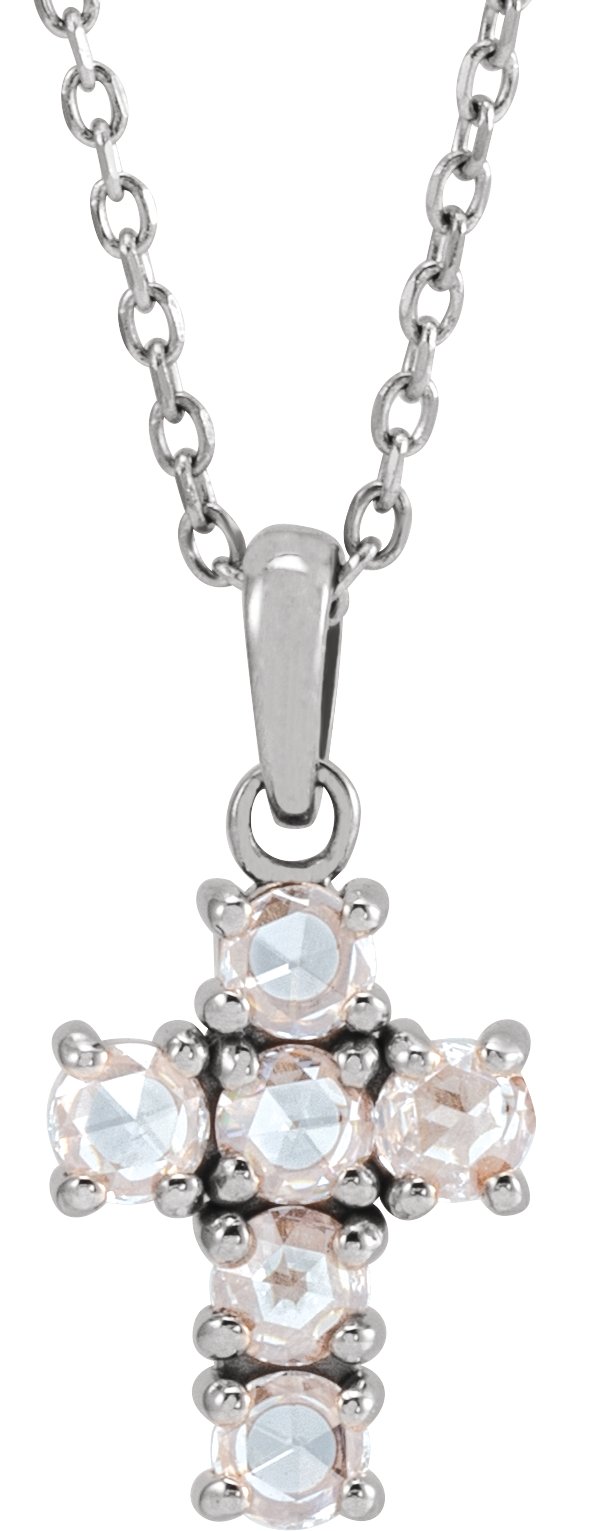 Platinum Round Natural Diamond Rose-Cut Cross Necklace or Pendant