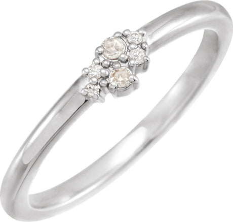 14K Gold Round Natural Diamond Rose-Cut Stackable Ring II - White Gold