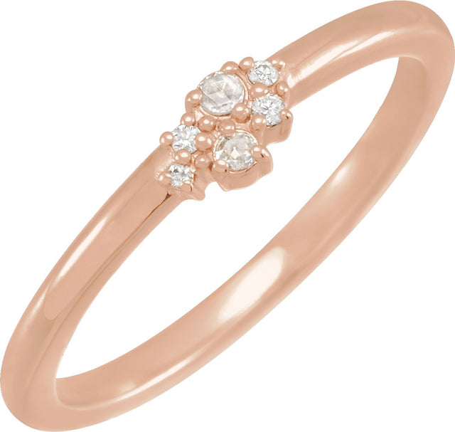 14K Gold Round Natural Diamond Rose-Cut Stackable Ring II - Rose Gold