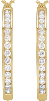 14K Gold Round Natural Diamond Accented Hoop Earrings - Yellow Gold - view 2