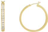 14K Gold Round Natural Diamond Accented Hoop Earrings - Yellow Gold