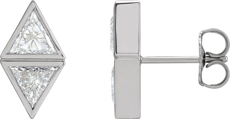 Platinum Triangle Natural Diamond Two-Stone Bezel-Set Earrings