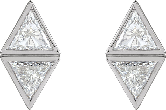 Platinum Triangle Natural Diamond Two-Stone Bezel-Set Earrings - view 2