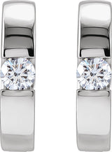 Platinum Round Natural Diamond Accented Huggie Hoop Earrings - view 2