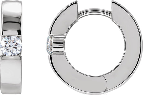 14K Gold Round Lab-Grown Diamond Accented Huggie Hoop Earrings - White Gold