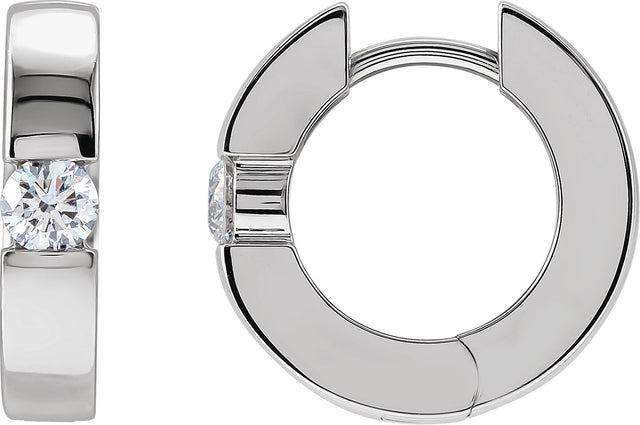 14K Gold Round Lab-Grown Diamond Accented Huggie Hoop Earrings - White Gold