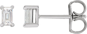 Platinum Natural Diamond Straight Baguette 4-Prong Stud Earrings