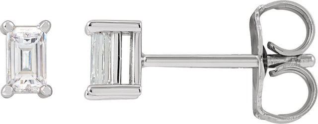 Platinum Natural Diamond Straight Baguette 4-Prong Stud Earrings