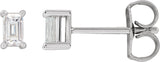 14K Gold Natural Diamond Straight Baguette 4-Prong Stud Earrings - White Gold