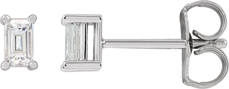 14K Gold Lab-Grown Diamond Straight Baguette 4-Prong Stud Earrings - White Gold