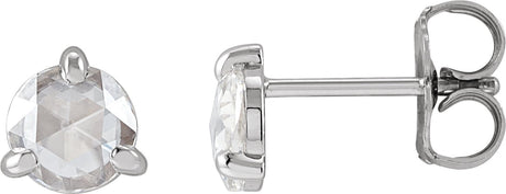 Platinum Natural Diamond Round 3-Prong Claw Rose-Cut Stud Earrings