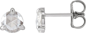 Platinum Lab-Grown Moissanite Round 3-Prong Claw Rose-Cut Stud Earrings