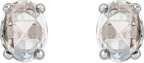 Platinum Natural Diamond Oval 4-Prong Rose-Cut Stud Earrings - view 2