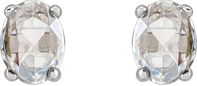 14K Gold Natural Diamond Oval 4-Prong Rose-Cut Stud Earrings - White Gold - view 2