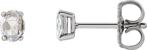 Platinum Natural Diamond Oval 4-Prong Rose-Cut Stud Earrings
