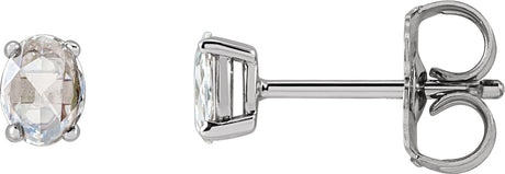 Platinum Natural Diamond Oval 4-Prong Rose-Cut Stud Earrings