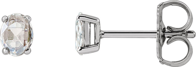 14K Gold Natural Diamond Oval 4-Prong Rose-Cut Stud Earrings - White Gold