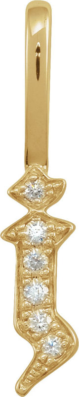 14K Gold Round Natural Diamond Gothic Initial Pendant - Yellow Gold