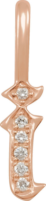 14K Gold Round Natural Diamond Gothic Initial Pendant - Rose Gold