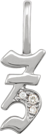 14K Gold Round Natural Diamond Gothic Initial Pendant - White Gold
