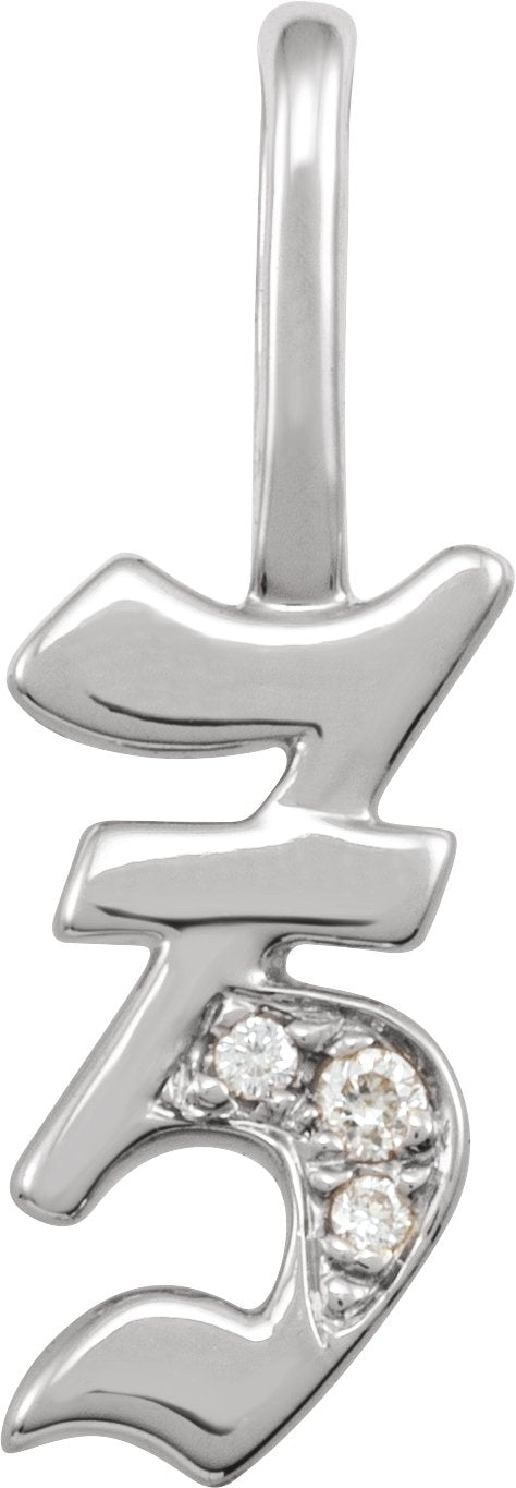 14K Gold Round Natural Diamond Gothic Initial Pendant - White Gold