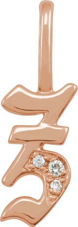 14K Gold Round Natural Diamond Gothic Initial Pendant - Rose Gold