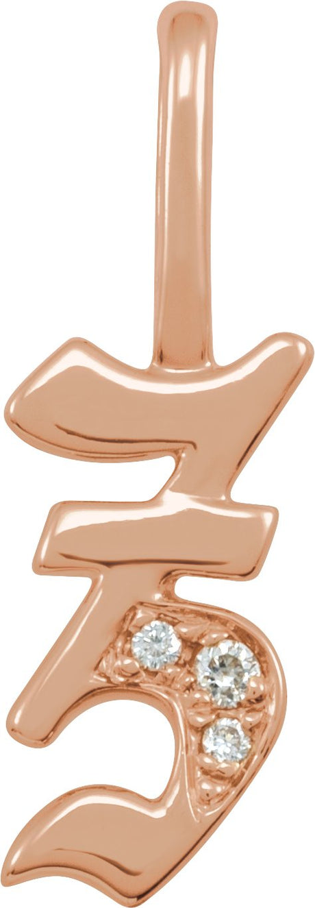 14K Gold Round Natural Diamond Gothic Initial Pendant - Rose Gold