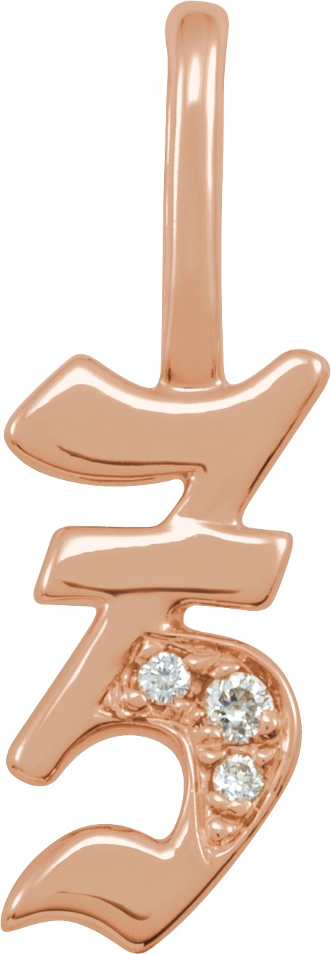 14K Gold Round Natural Diamond Gothic Initial Pendant - Rose Gold