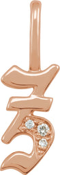 14K Gold Round Natural Diamond Gothic Initial Pendant - Rose Gold
