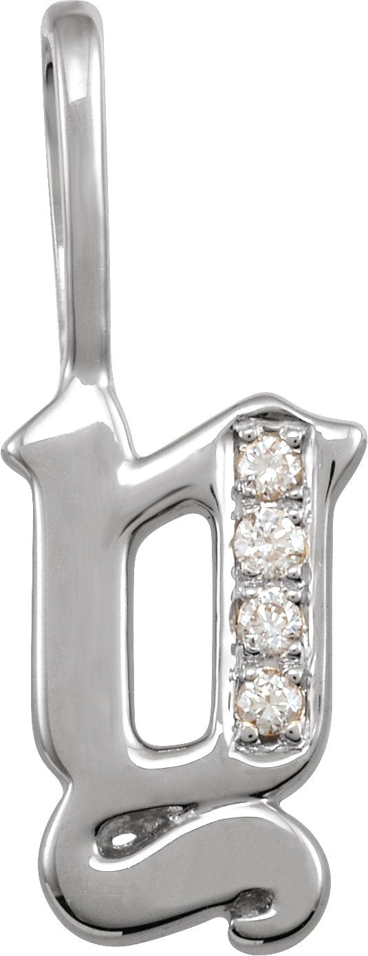 14K Gold Round Natural Diamond Gothic Initial Pendant - White Gold