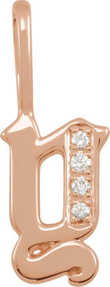 14K Gold Round Natural Diamond Gothic Initial Pendant - Rose Gold