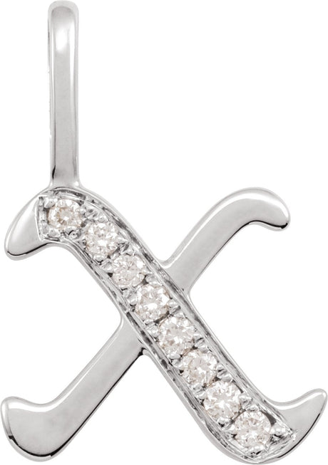 14K Gold Round Natural Diamond Gothic Initial Pendant - White Gold