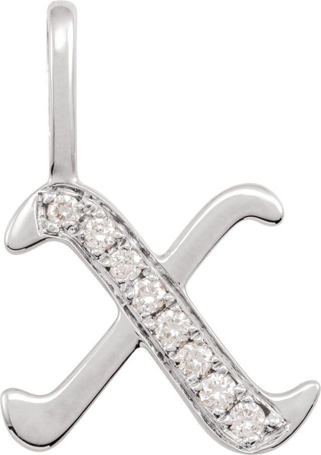 14K Gold Round Natural Diamond Gothic Initial Pendant - White Gold