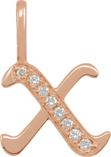14K Gold Round Natural Diamond Gothic Initial Pendant - Rose Gold