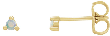 14K Gold Natural White Opal Round 3-Prong Rose-Cut Stud Earrings - Yellow Gold