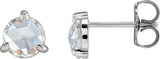 Platinum Natural Rainbow Moonstone Round 3-Prong Claw Rose-Cut Stud Earrings