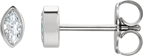 14K Gold Natural Diamond Marquise Bezel-Set Stud Earrings - White Gold