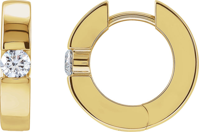 14K Gold Round Natural Diamond Accented Huggie Hoop Earrings - Yellow Gold