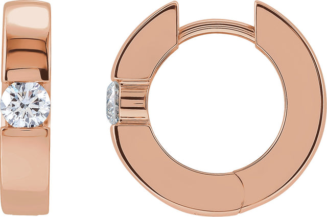 14K Gold Round Natural Diamond Accented Huggie Hoop Earrings - Rose Gold