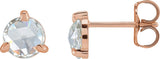 14K Gold Natural Diamond Round 3-Prong Claw Rose-Cut Stud Earrings - Rose Gold