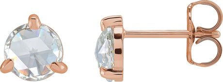 14K Gold Natural Diamond Round 3-Prong Claw Rose-Cut Stud Earrings - Rose Gold