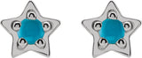 14K Gold Round Natural Turquoise Star Cabochon Earrings - White Gold - view 2