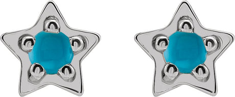 Platinum Round Natural Turquoise Star Cabochon Earrings - view 2