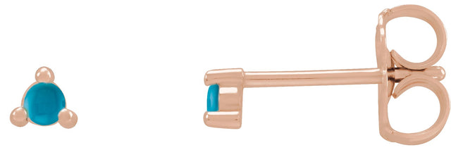 14K Gold Natural Turquoise Round 3-Prong Rose-Cut Stud Earrings - Rose Gold