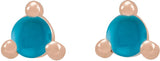 14K Gold Natural Turquoise Round 3-Prong Rose-Cut Stud Earrings - Rose Gold - view 2