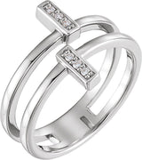 Platinum Round Natural Diamond Double Bar Ring