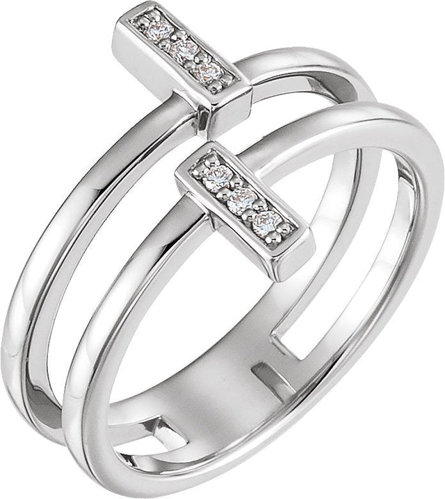 Platinum Round Natural Diamond Double Bar Ring